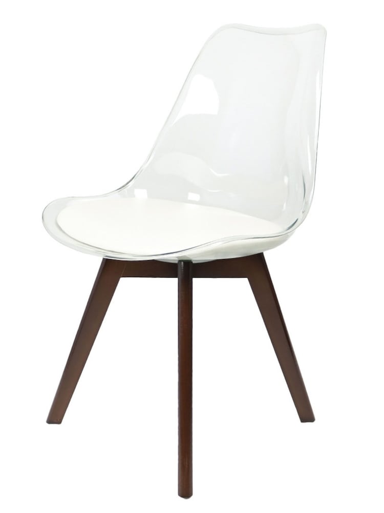 Fusion Living Vanilla Soho Clear Plastic Dining Chair with Squared Light Dark Wood Leg Wood Legs - Image 2 of 6