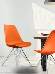 Fusion Living Orange Soho Plastic Dining Chair with Squared Light Wood Chrome Leg Legs - Image 1 of 6
