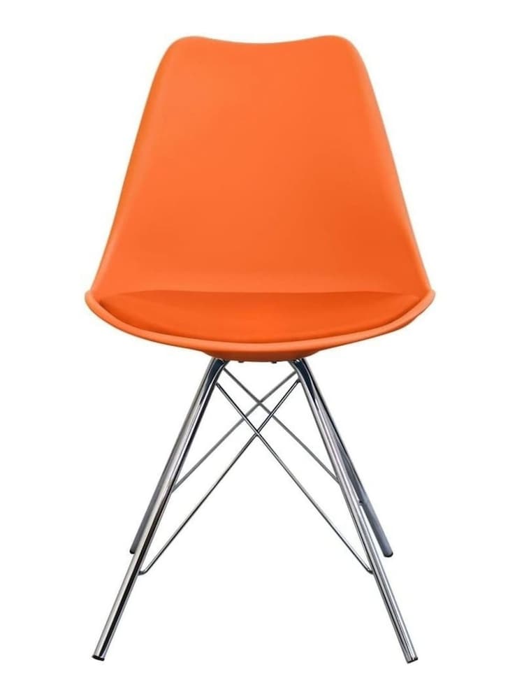 Fusion Living Orange Soho Plastic Dining Chair with Squared Light Wood Chrome Leg Legs - Image 2 of 6