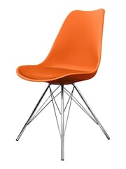 Fusion Living Orange Soho Plastic Dining Chair with Squared Light Wood Chrome Leg Legs - Image 5 of 6