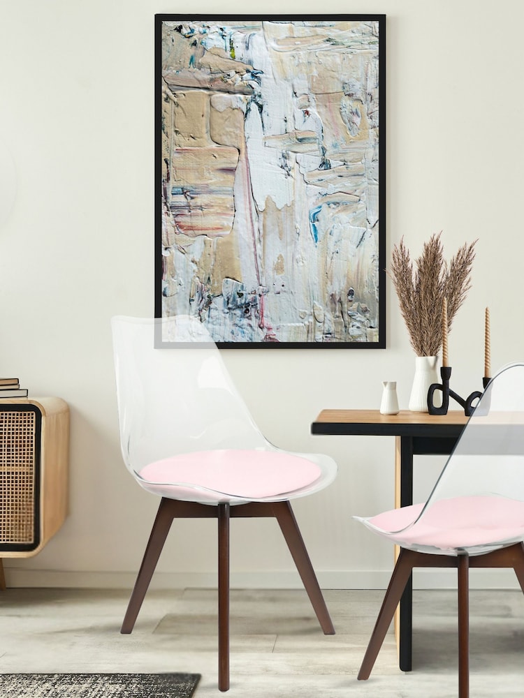 Fusion Living Blush Pink Soho Clear Plastic Dining Chair with Squared Light Dark Wood Leg Wood Legs - Image 1 of 6
