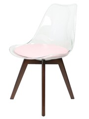 Fusion Living Blush Pink Soho Clear Plastic Dining Chair with Squared Light Dark Wood Leg Wood Legs - Image 2 of 6