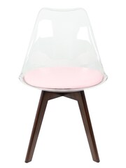 Fusion Living Blush Pink Soho Clear Plastic Dining Chair with Squared Light Dark Wood Leg Wood Legs - Image 3 of 6