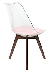 Fusion Living Blush Pink Soho Clear Plastic Dining Chair with Squared Light Dark Wood Leg Wood Legs - Image 4 of 6