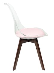 Fusion Living Blush Pink Soho Clear Plastic Dining Chair with Squared Light Dark Wood Leg Wood Legs - Image 5 of 6