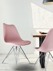 Fusion Living Blush Pink Soho Plastic Dining Chair Chrome Leg Set of 2 - Image 1 of 6