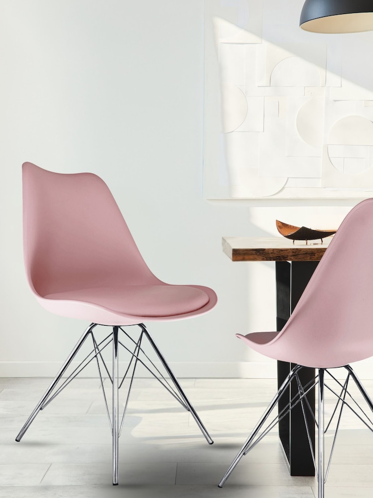 Fusion Living Blush Pink Soho Plastic Dining Chair Chrome Leg Set of 2 - Image 1 of 6