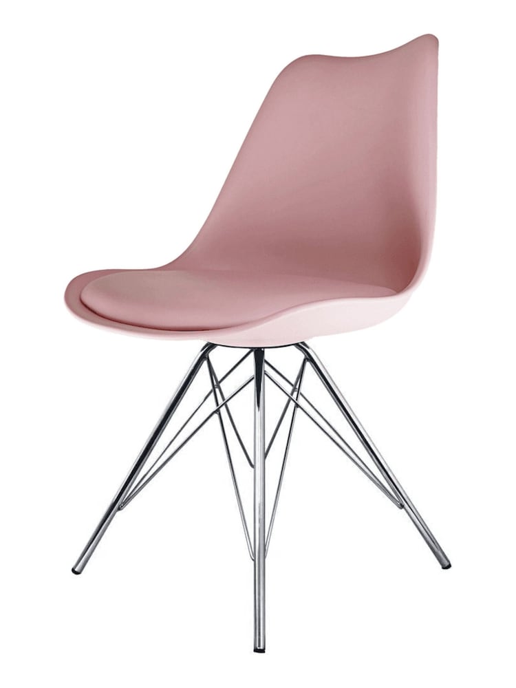 Fusion Living Blush Pink Soho Plastic Dining Chair Chrome Leg Set of 2 - Image 2 of 6