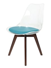 Fusion Living Teal Soho Clear Plastic Dining Chair with Squared Light Dark Wood Leg Wood Legs - Image 2 of 6