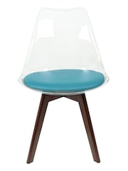 Fusion Living Teal Soho Clear Plastic Dining Chair with Squared Light Dark Wood Leg Wood Legs - Image 3 of 6