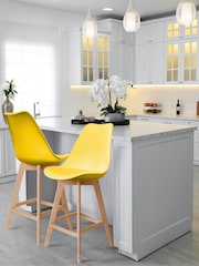 Fusion Living Yellow Soho Plastic Bar Stool with Dark Wood Legs - Image 1 of 6