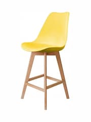 Fusion Living Yellow Soho Plastic Bar Stool with Dark Wood Legs - Image 2 of 6
