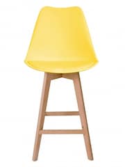 Fusion Living Yellow Soho Plastic Bar Stool with Dark Wood Legs - Image 3 of 6