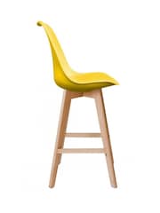 Fusion Living Yellow Soho Plastic Bar Stool with Dark Wood Legs - Image 4 of 6