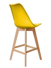 Fusion Living Yellow Soho Plastic Bar Stool with Dark Wood Legs - Image 5 of 6