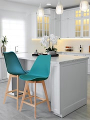 Fusion Living Teal Soho Plastic Bar Stool with Dark Wood Legs - Image 1 of 6