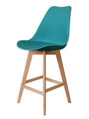 Fusion Living Teal Soho Plastic Bar Stool with Dark Wood Legs - Image 2 of 6