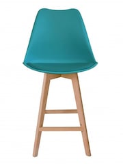 Fusion Living Teal Soho Plastic Bar Stool with Dark Wood Legs - Image 3 of 6