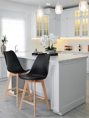 Fusion Living Black Soho Plastic Bar Stool with Dark Wood Legs - Image 1 of 6
