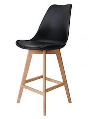 Fusion Living Black Soho Plastic Bar Stool with Dark Wood Legs - Image 2 of 6