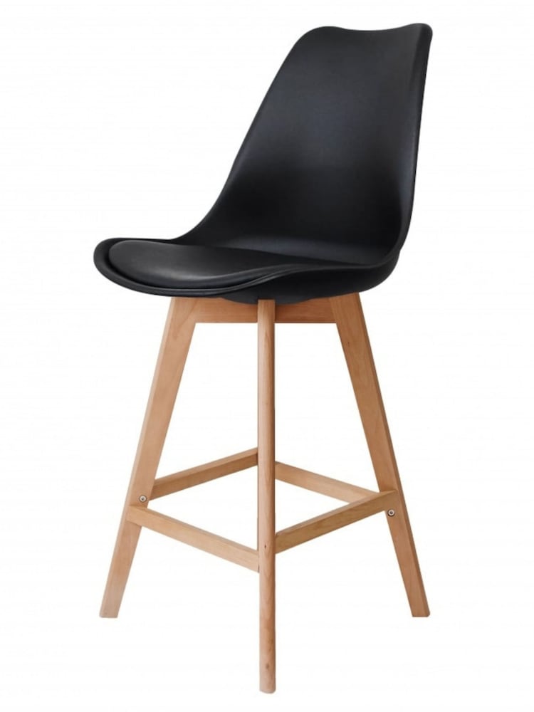 Fusion Living Black Soho Plastic Bar Stool with Dark Wood Legs - Image 2 of 6