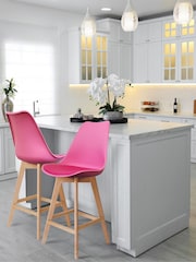 Fusion Living Bright Pink Soho Plastic Bar Stool with Dark Wood Legs - Image 1 of 6