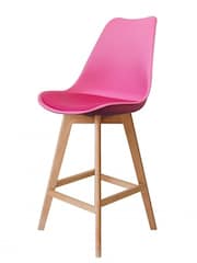 Fusion Living Bright Pink Soho Plastic Bar Stool with Dark Wood Legs - Image 2 of 6