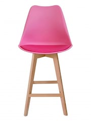 Fusion Living Bright Pink Soho Plastic Bar Stool with Dark Wood Legs - Image 3 of 6