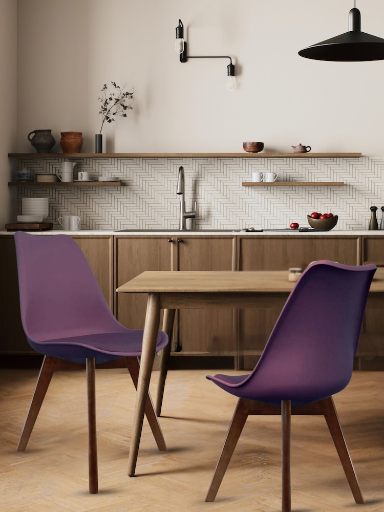 Fusion Living Aubergine Soho Plastic Dining Chair with Squared Light Wood Dark Wood Leg Legs - Image 1 of 6