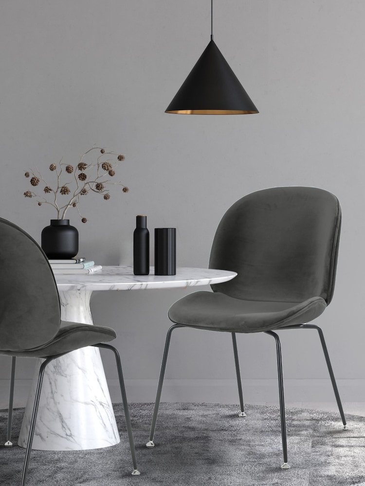 Fusion Living Dark Grey Luxurious Velvet Dining Chair - Image 1 of 6