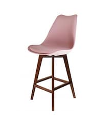 Fusion Living Blush PInk Soho Plastic Bar Stool with Dark Wood Legs - Image 2 of 6
