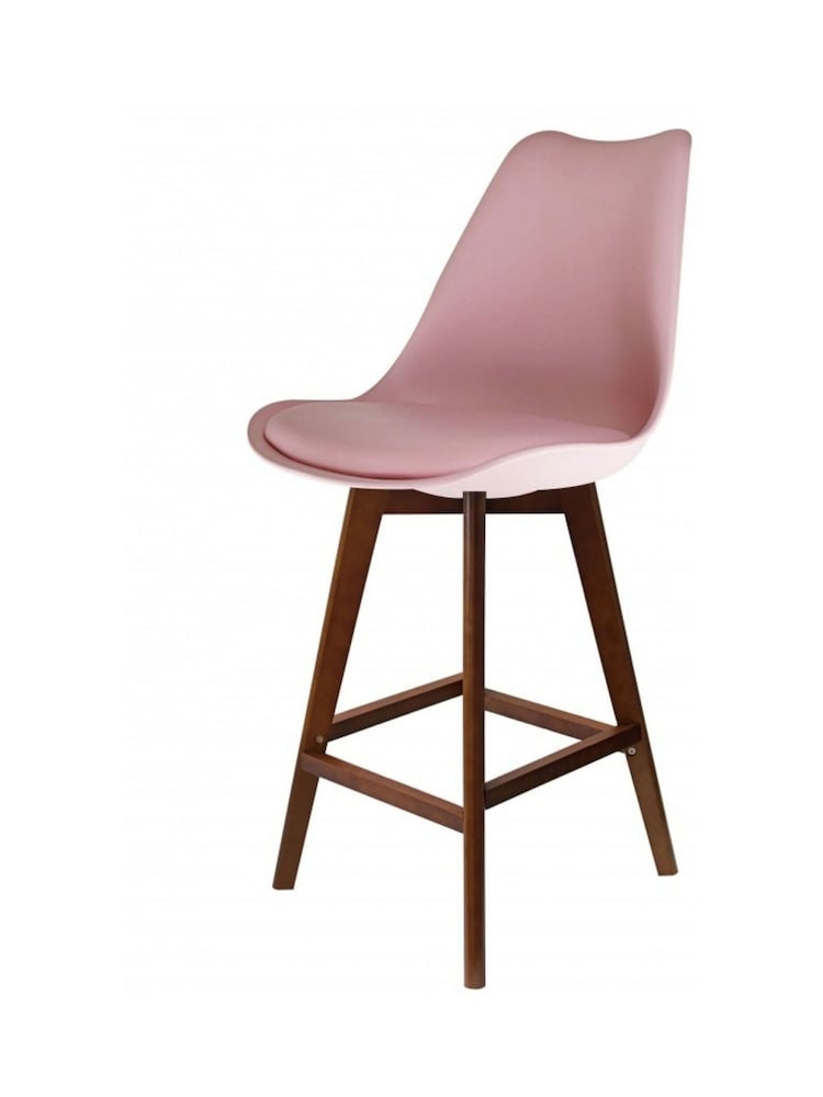 Fusion Living Blush PInk Soho Plastic Bar Stool with Dark Wood Legs - Image 2 of 6