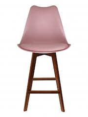 Fusion Living Blush PInk Soho Plastic Bar Stool with Dark Wood Legs - Image 3 of 6