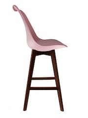 Fusion Living Blush PInk Soho Plastic Bar Stool with Dark Wood Legs - Image 4 of 6