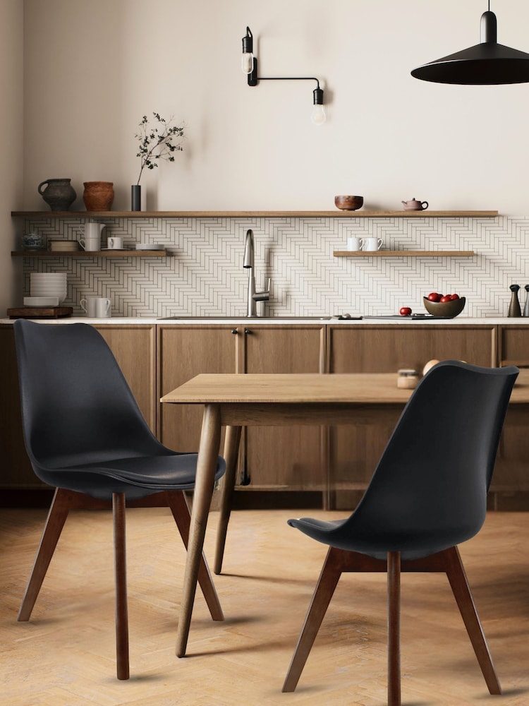 Fusion Living Black Soho Plastic Dining Chair with Squared Light Wood Dark Wood Leg Legs - Image 1 of 6