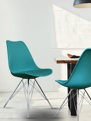 Fusion Living Teal Soho Plastic Dining Chair with Squared Light Wood Chrome Leg Legs - Image 1 of 6