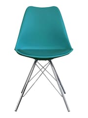 Fusion Living Teal Soho Plastic Dining Chair with Squared Light Wood Chrome Leg Legs - Image 2 of 6