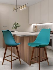 Fusion Living Teal Soho Plastic Bar Stool with Dark Wood Legs - Image 1 of 6
