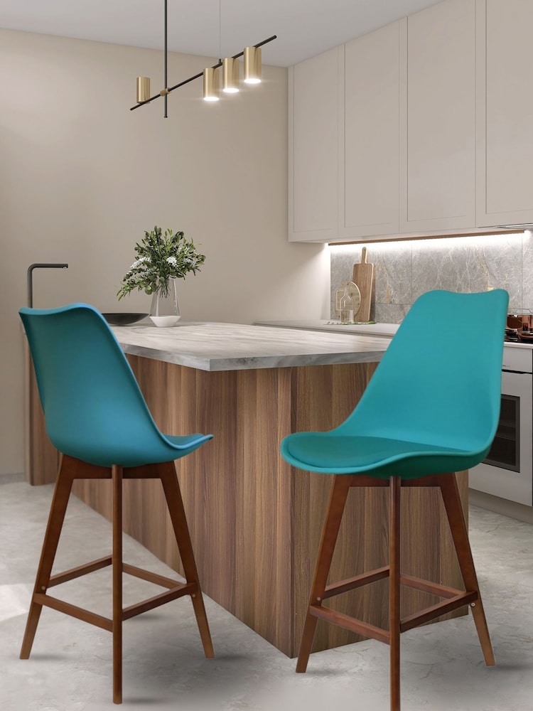 Fusion Living Teal Soho Plastic Bar Stool with Dark Wood Legs - Image 1 of 6