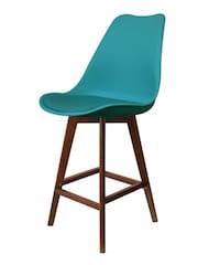 Fusion Living Teal Soho Plastic Bar Stool with Dark Wood Legs - Image 2 of 6