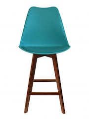Fusion Living Teal Soho Plastic Bar Stool with Dark Wood Legs - Image 3 of 6