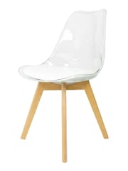 Fusion Living White Soho Clear Plastic Dining Chair with Squared Light Light Wood Leg Wood Legs - Image 2 of 6