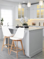 Fusion Living White Soho Plastic Bar Stool with Dark Wood Legs - Image 1 of 6