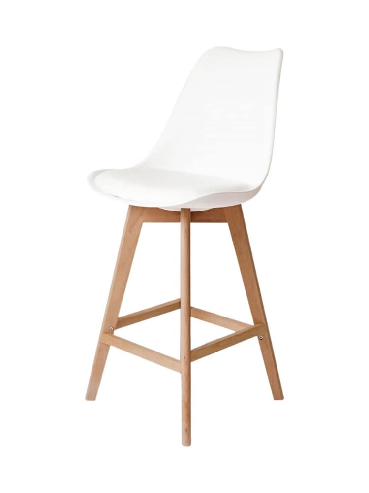 Fusion Living White Soho Plastic Bar Stool with Dark Wood Legs - Image 2 of 6
