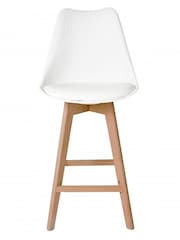 Fusion Living White Soho Plastic Bar Stool with Dark Wood Legs - Image 3 of 6