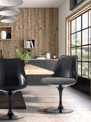 Fusion Living Light Grey Weave Tulip Dining Chair with Luxurious Set of 2 Cushion - Image 1 of 6