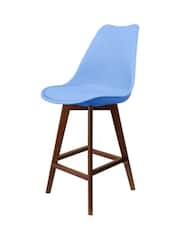 Fusion Living Blue Soho Plastic Bar Stool with Dark Wood Legs - Image 2 of 6