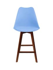Fusion Living Blue Soho Plastic Bar Stool with Dark Wood Legs - Image 3 of 6