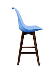 Fusion Living Blue Soho Plastic Bar Stool with Dark Wood Legs - Image 4 of 6