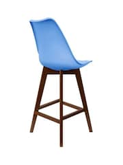 Fusion Living Blue Soho Plastic Bar Stool with Dark Wood Legs - Image 5 of 6